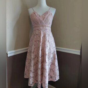 Anthropologie Champagne & Strawberry Blush Pink Lace Romantic Party Dress